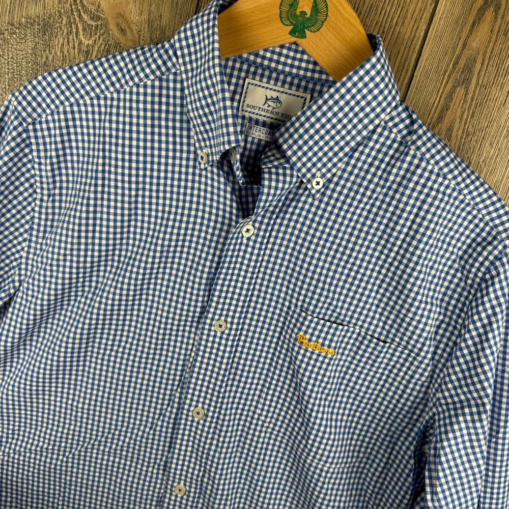 Southern Tide Pitt Panthers Intercoastal Gingham Button Down Shirt Mens Small